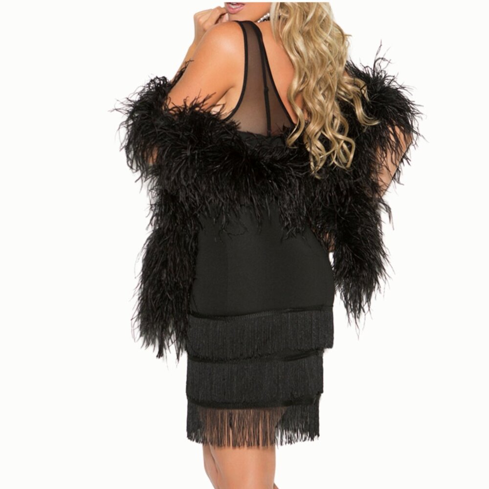 Roaring 20s Black Flapper Dress Fringe Gatsby Costume + Headpiece Glamoratti - Picture 6 of 12
